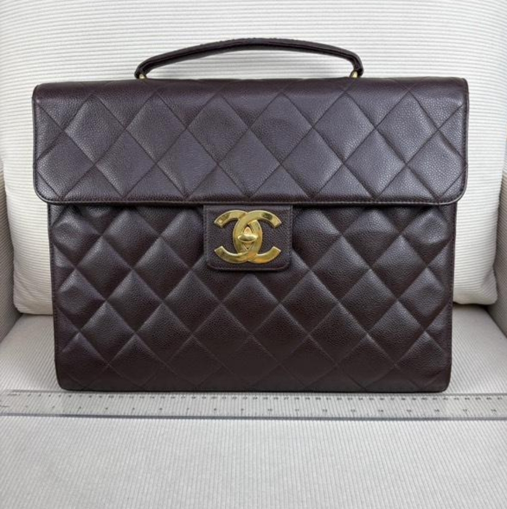 Authentic Chanel Cavier Brown  Briefcase with Iconic CC Closure